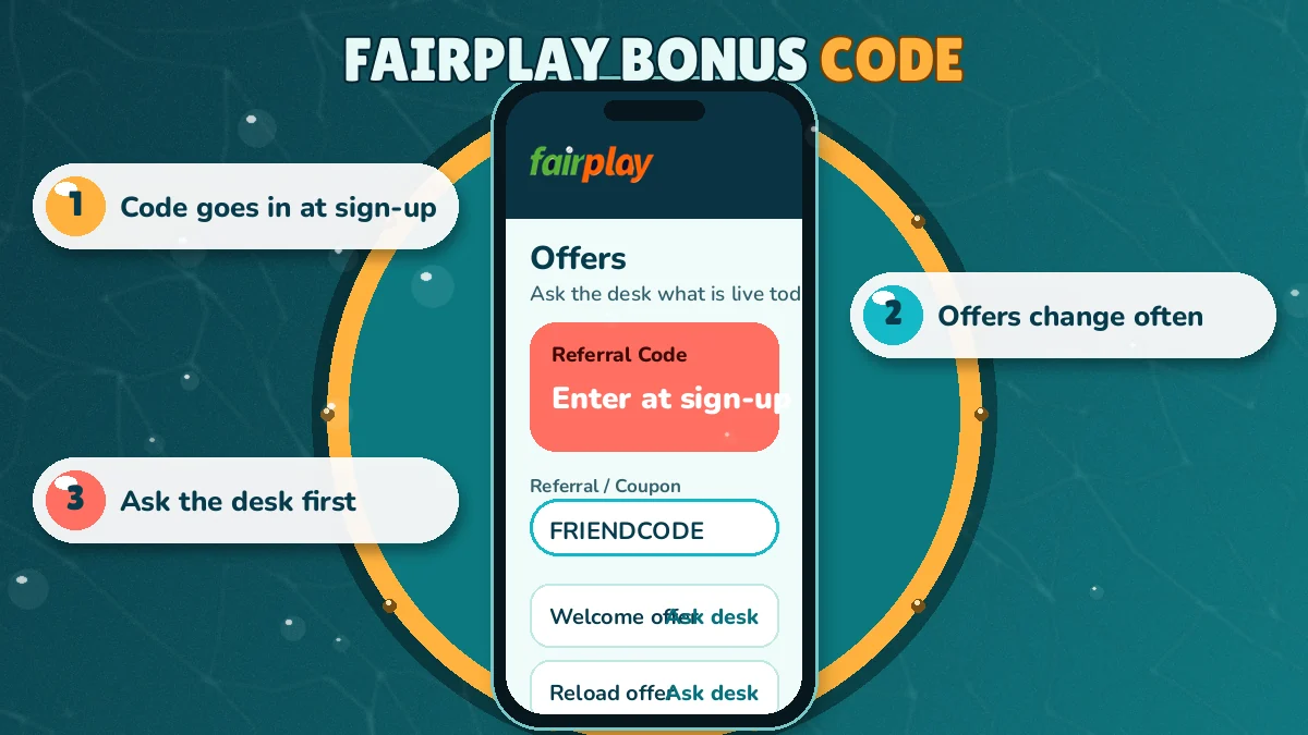 FairPlay referral code field on the sign-up screen before Register