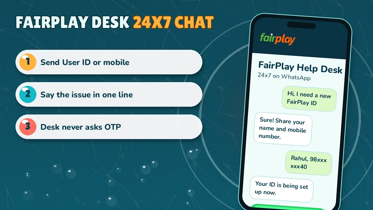 FairPlay customer care number WhatsApp chat screen