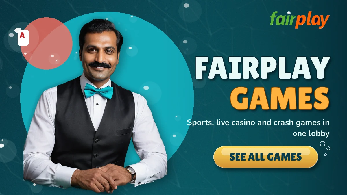 FairPlay games lobby banner with Teen Patti, Aviator and live casino tables